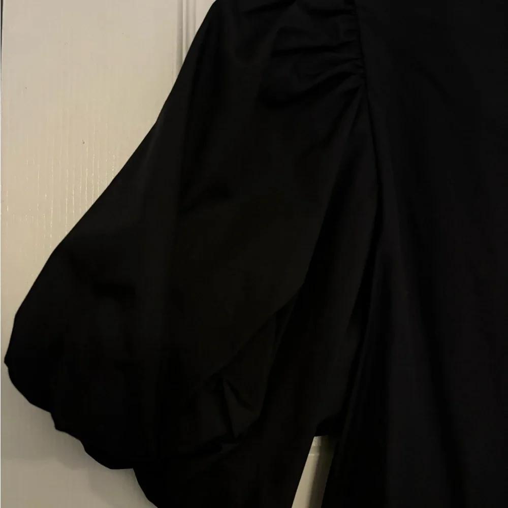 Frame Margot Mock Neck Balloon Sleeves Belted Black Mini Dress With Pockets NWOT - Picture 6 of 15